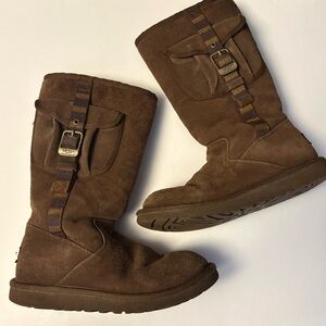 Ugg Suede Retro Cargo Boots with Sheepskin Interior